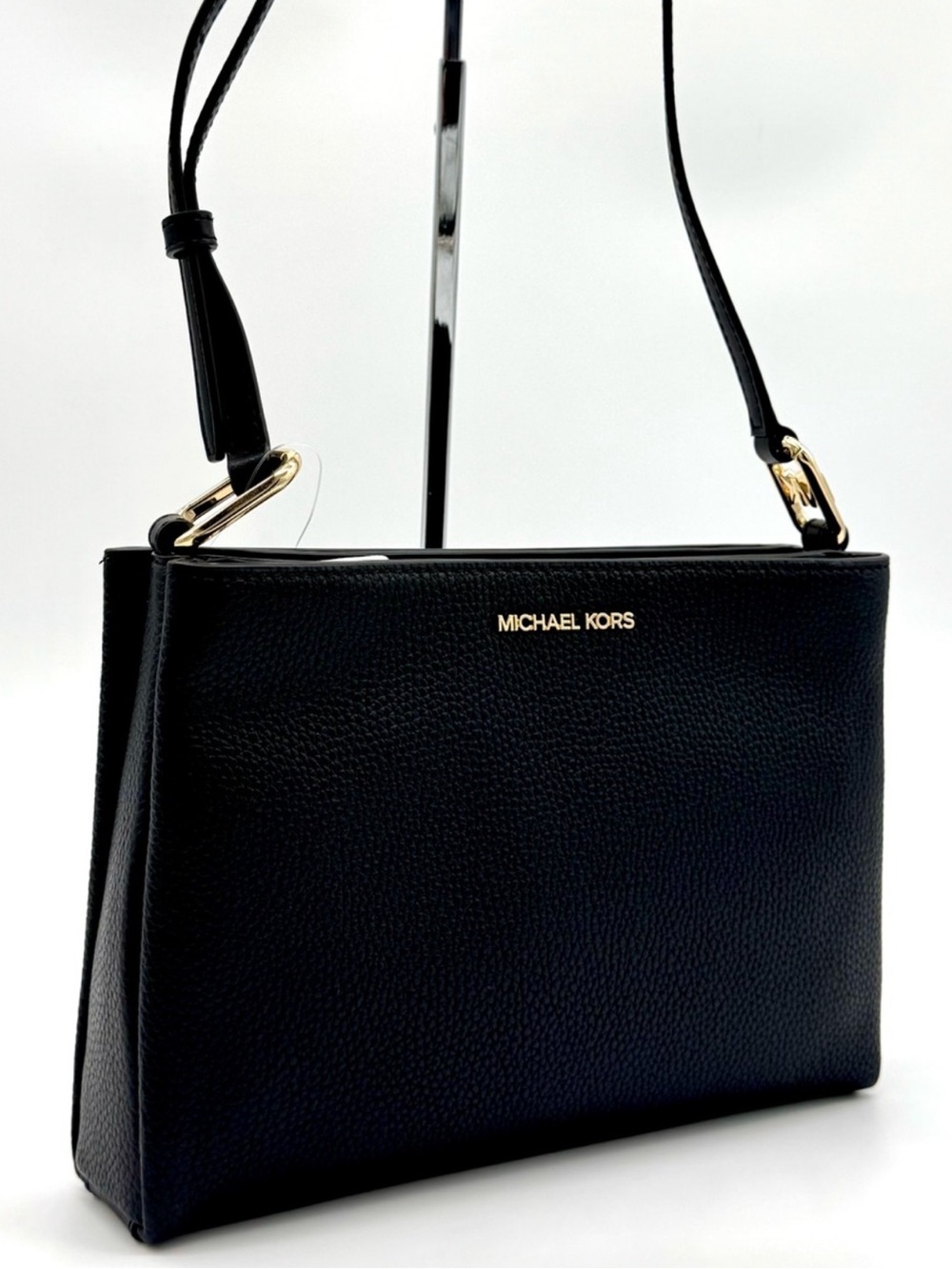 Michael Kors Trisha Medium Pebbled Leather Crossbody Bag Black/Gold